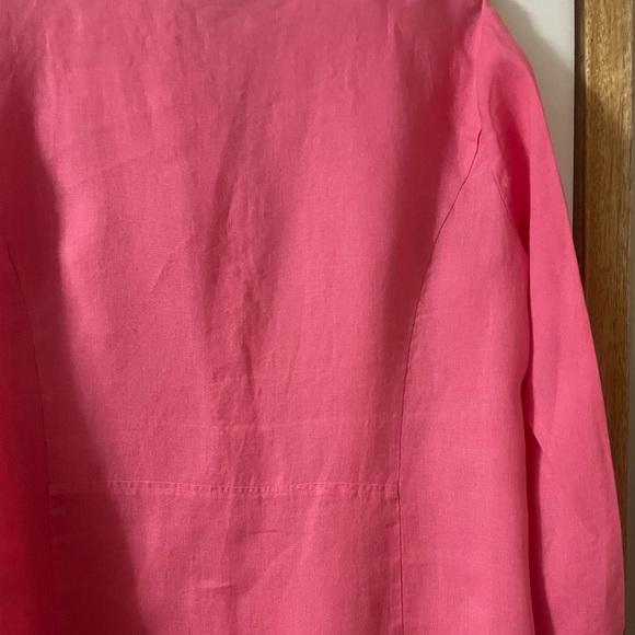 Talbots Vibrant Barbie Pink (14 W) 100% Linen, Tiny Square Hidden Buttons Shirt - Picture 3 of 14